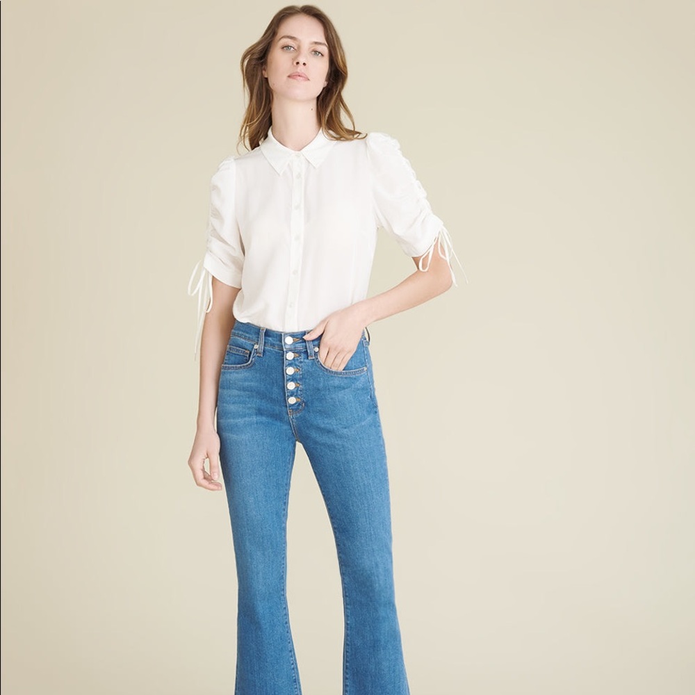 NWT $350 Veronica Beard Carmine Ivory Silk Shirred Drawstring Blouse